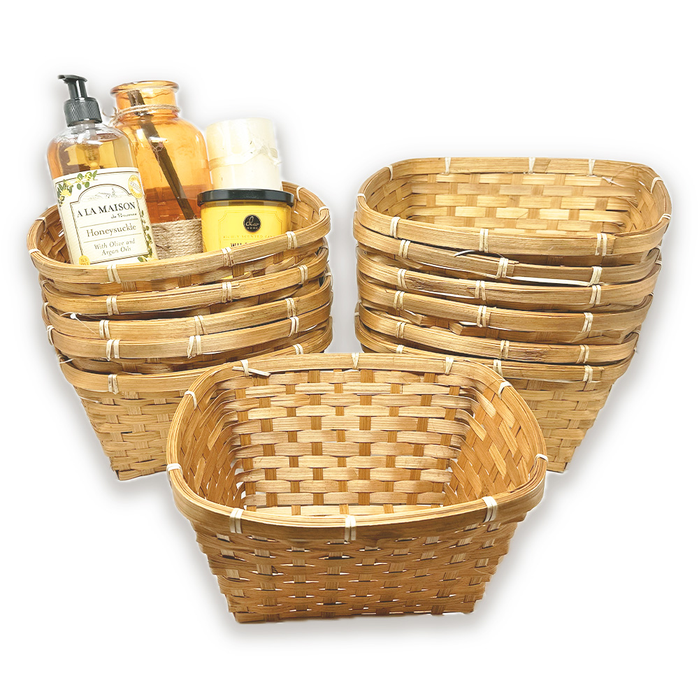 12 Pack - Oval Bamboo Basket Brown Stain 10in